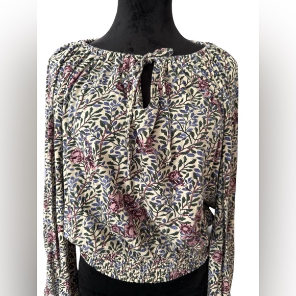 Lucky Brand Floral Peasant Blouse w/ Bell Sleeves Boho Chic CottageCore Top sz L - Picture 2 of 12